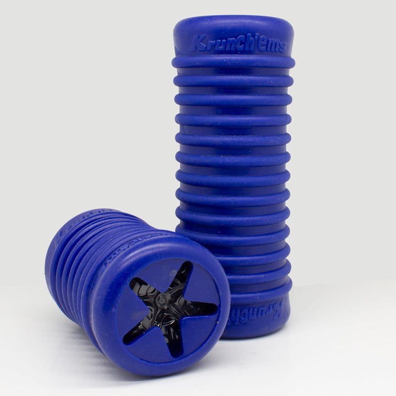 Blue Krunch'ems dog chew toy on a plain white background.