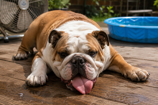 Bulldog Lying on Wooden Deck in the Heat