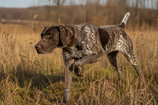 German shorthaired pointer hunting in field