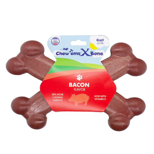 Chew'ems X Bone Giant Dog Chew Toy for Aggressive Chewers | Durable USA-Made Dog Bone