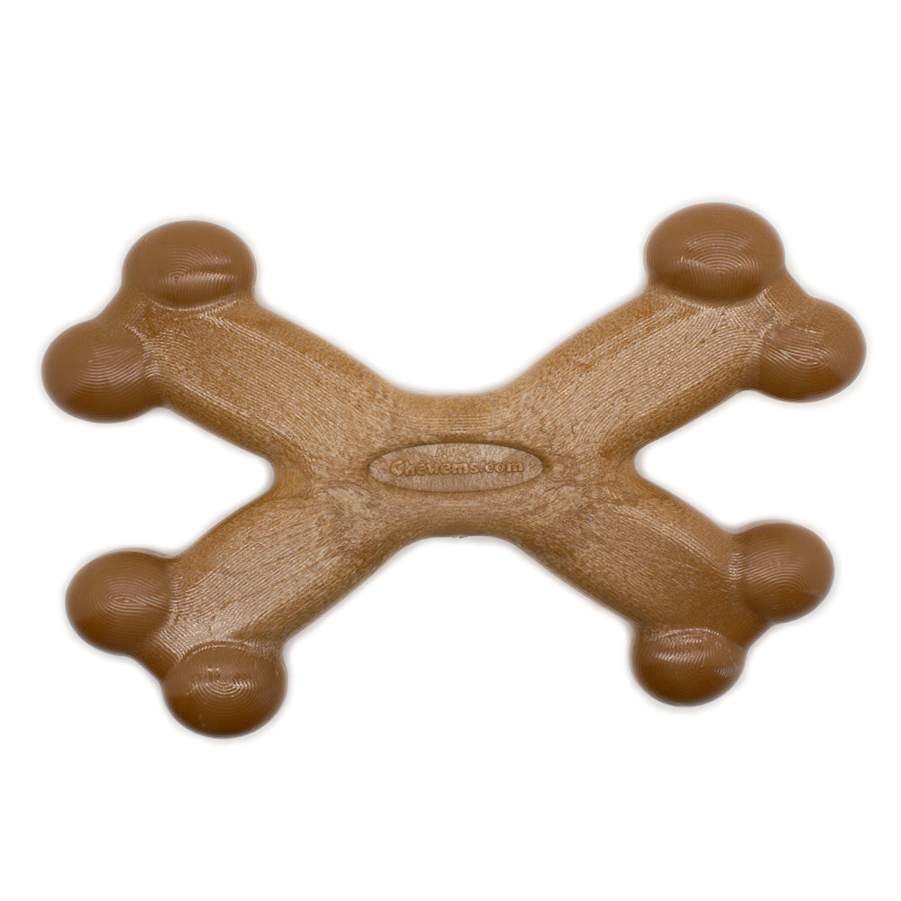 Beef flavored Chew'ems X Bone large dog toy for power chewers, made in the USA with natural minerals.