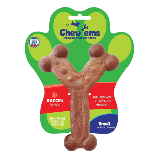Chew'ems Bacon chew toy on white background