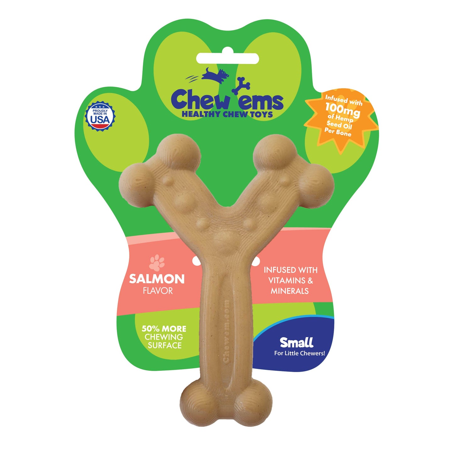 Chew'ems Salmon Small Dog Chew Toy with Hemp Seed Oil