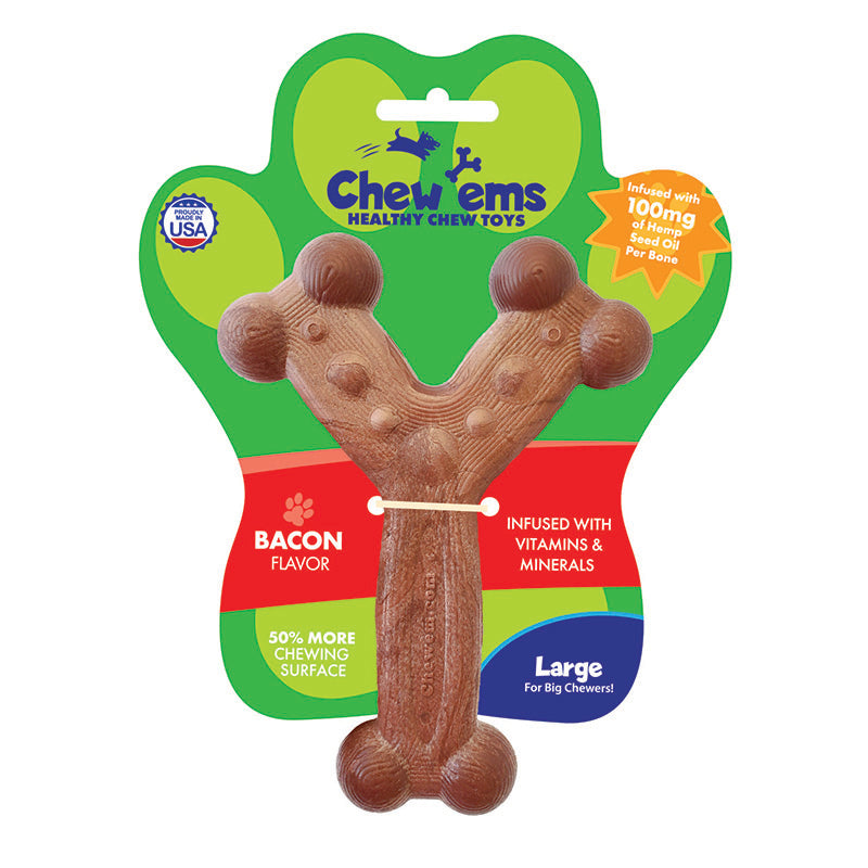Chew'ems Bacon Large Dog Chew Toy with Hemp Seed Oil