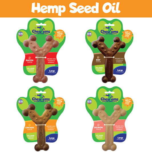Chew'ems Hemp-Infused Dog Toy Bundle (4-Pack) – Durable Nylon Chews with Calming Hemp Seed Oil