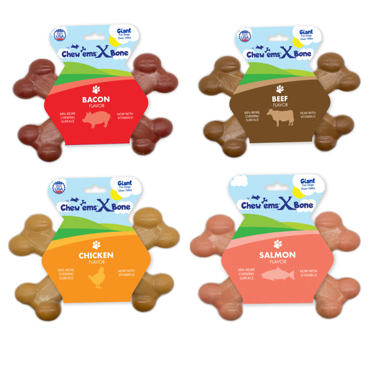 Chew'ems X Bone Dog Chew Toy Bundle (4-Pack) – Long-Lasting Tough Chews for Aggressive Chewers