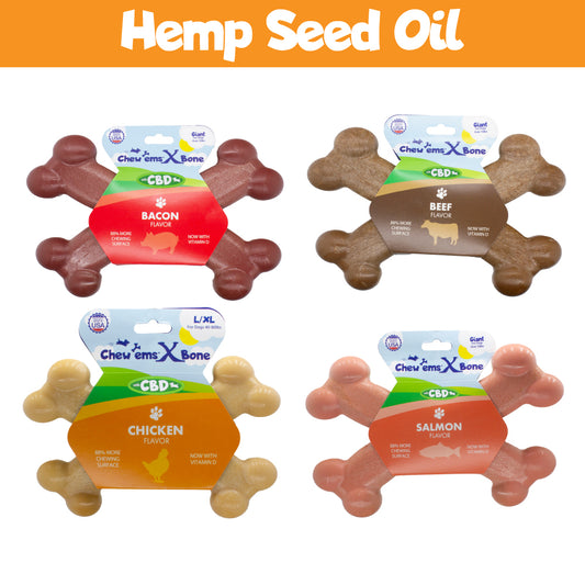 Chew'ems X Bone Hemp Seed Oil Dog Toy Bundle (4-Pack) – Tough Calming Chews for Aggressive Chewers